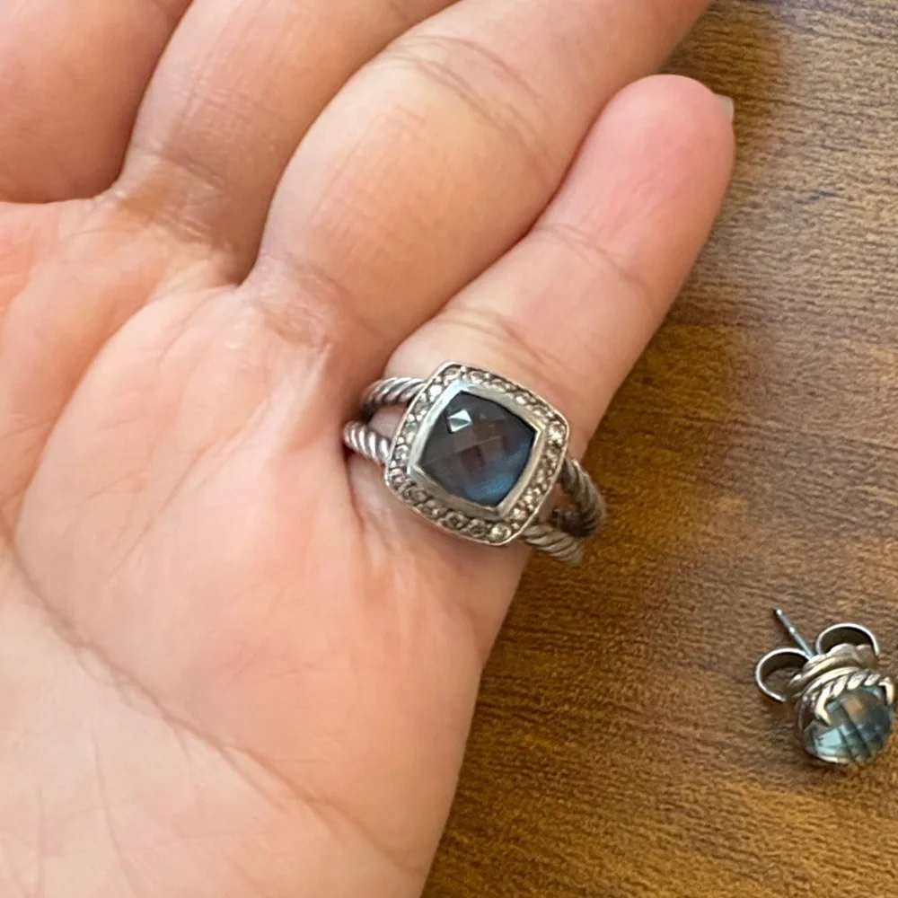 David Yurman Ring and Earring Set with Blue Stones - Picture 7 of 13